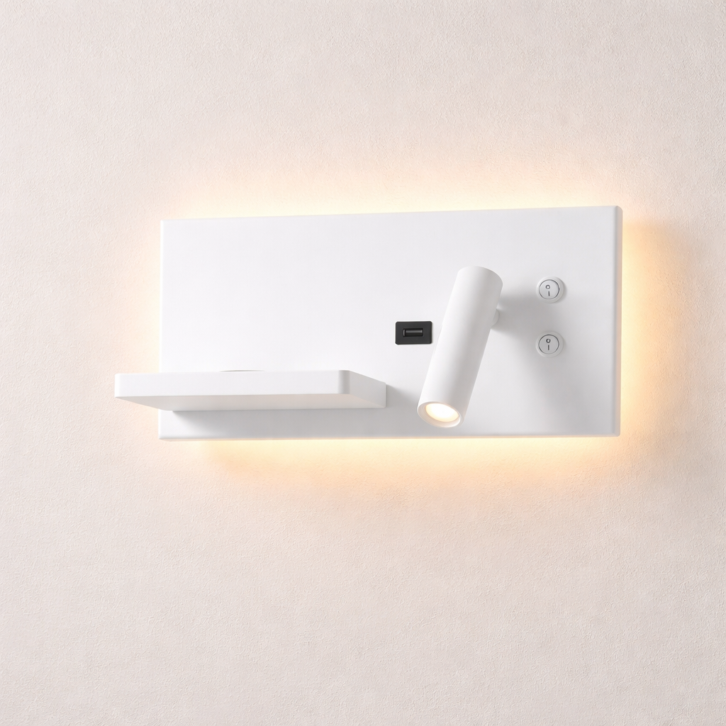 Ilia Duo 417, luminaria Tyrval sobre pared cálida neutra